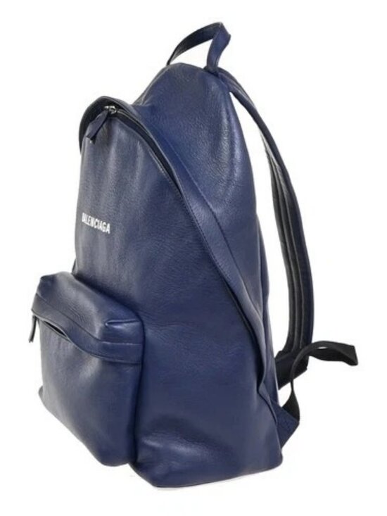 BALENCIAGA Logo Everyday Backpack Adjustable Strap Leather Blue Italy 12ZA253 main image 7